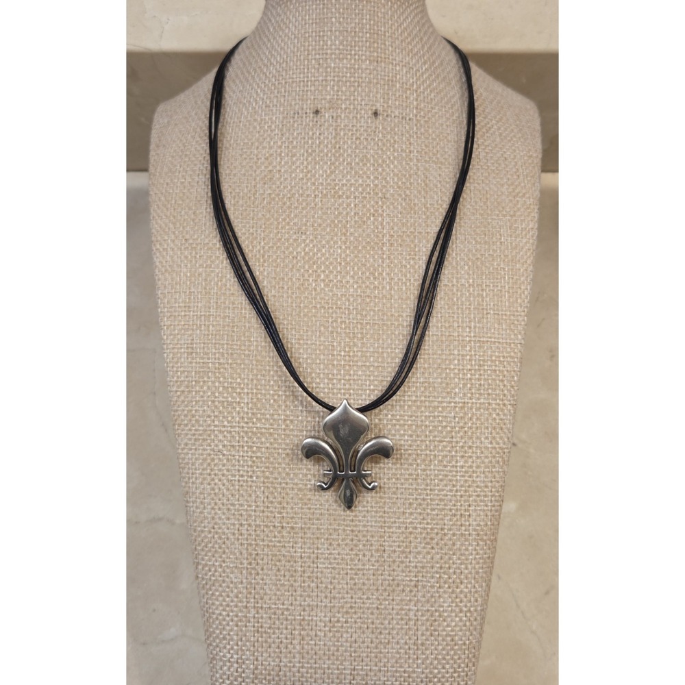 James Avery Sterling Silver Fleur De Lis Pendant 3 Strand Leather Necklace 925